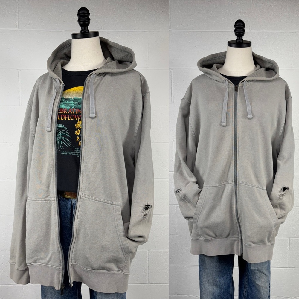L.L.Bean Mineral Gray Zip-Up Hoodie Sweatshirt Faded Distressed Thrashed XXL